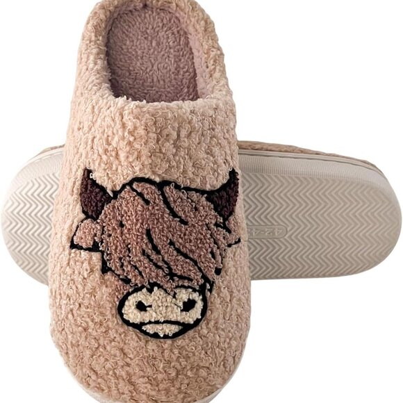 Women’s Highland Cow Slippers Plush Indoor Non Slip Warm Home Shoes - Picture 1 of 7